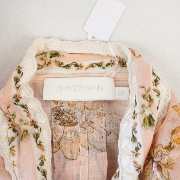 Zimmermann Chintz Tie-Neck Blouse And Mini Shorts In Pink Daisy Floral Size 0P/1 - Picture 7 of 14